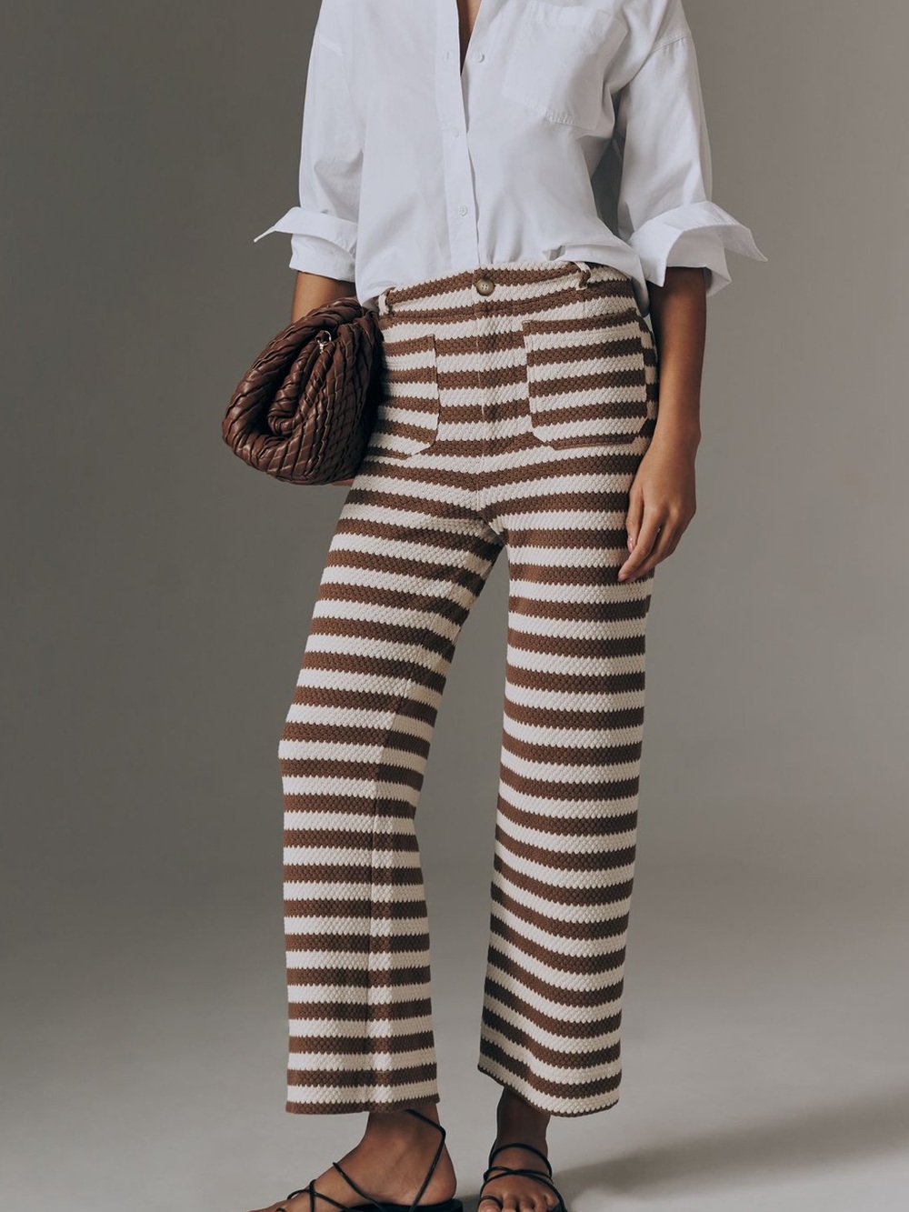 Anthropologie Colette Pants Maeve Cropped Wide Leg High Rise Knit New 32 Stripe